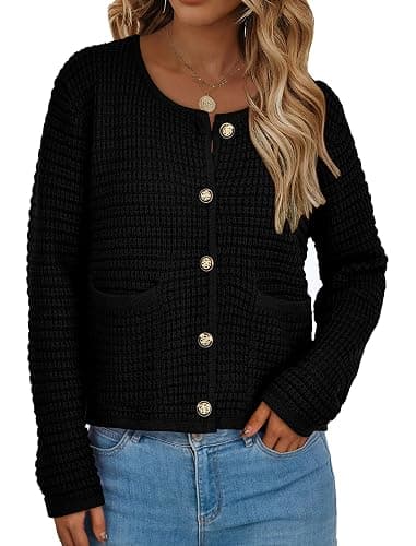 PRETTYGARDEN Women Knit Cardigan Sweaters Fall Fashion Long Sleeve Open Front Button Down Trendy Casual Jacket Winter Clothes thumbnail 4