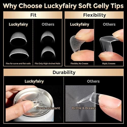 Luckyfairy Extra Short Almond Fake Nails, 504pcs Soft Gel Pre-Shaped Acrylic Nail Tips, Half Matte Full Cover Clear Gelly Press on Flase Nail Tips for Extension Nail Manicure Home DIY 12 Sizes thumbnail 7