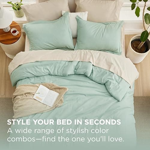 Bedsure Full Size Comforter Set - 7 Pieces Sage Green Full Bedding Set for All Seasons, Boho Contrasting Design Bed in a Bag with Comforter, Sheets, Pillowcases & Shams thumbnail 5