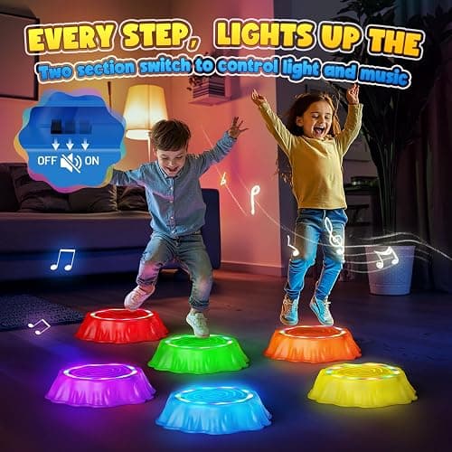 Flooyes Stepping Stones for Kids, 6pcs Light up & Music Non-Slip Stepping Stones, Sensory Toy for Toddler Balance & Coordination Skills, Indoor & Outdoor Toys, Toys for Toddlers Ages 3-5 thumbnail 2
