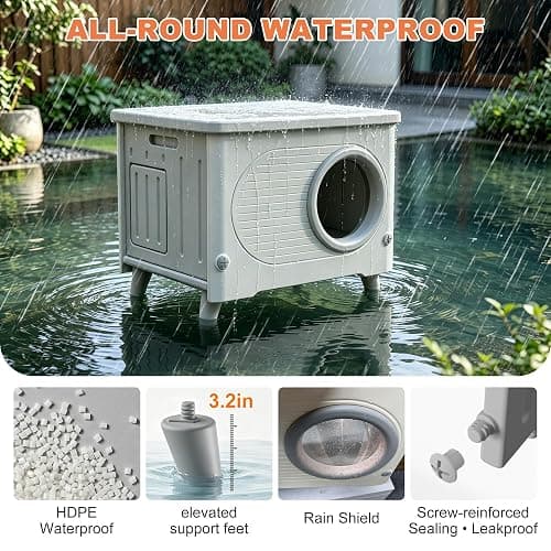 WOWOTOZN Outdoor Cat House Weatherproof,Heavy-Duty Feral Cat Shelter with Escape Door&PET Door Flap,Elevated Stackable for Yard,Porch&Barn,All Seasons with Soft Cushion thumbnail 4