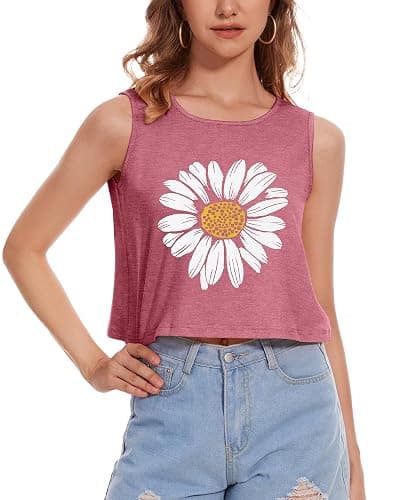 Crop Tops for Women Tank Summer Casual Sleeveless Loose Fit Basic Shirts thumbnail 4