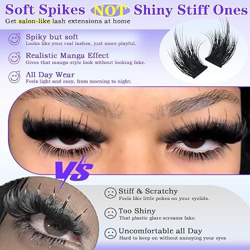 Spiky Lash Clusters Kit 300D Manga Volume Lash Clusters with Spikes 10-22MM Eyelash Clusters D-Curly DIY Lash Extension Kit Dramatic Spiky Look Eyelash Extension Kit by FOINEMYED thumbnail 3