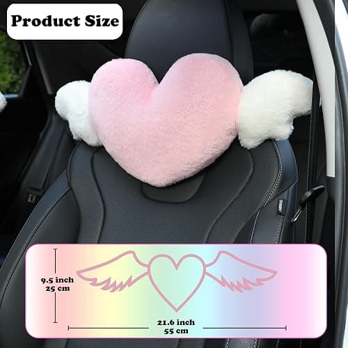 2 Pack Heart Shaped Cute Car Headrest Pillow with Angel Wings - Comfortable Soft Head Rest Cushion Kawaii Car Accessories Neck Pillow for Driving Travelling Office Home Decor - Pink Love Heart thumbnail 2