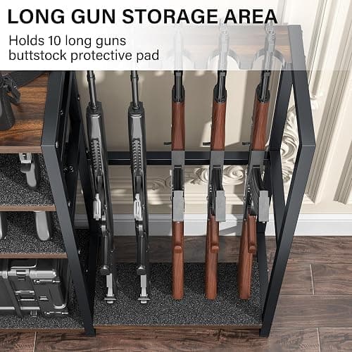 Saudism 68" Tall Gun Rack, Indoor Gun Racks for Floor Standing Gun Display Stand, Rustic Wooden Gun Stand with Soft Padding and Pistol Holder, Holds up 13 Long Guns and 8 Handguns thumbnail 5