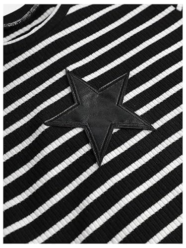 SOLY HUX Girl's Y2k Striped Star Graphic Vintage Crop Tops with Arm Sleeves | Goth Style, Scene, Grunge Tops，Slim Fitted, Short Sleeve, Fall Outfits, Casual T Shirt thumbnail 5