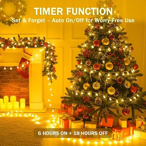 HEYFUNi Warm White Star String Lights,39FT 100LED Plug in Fairy Twinkle Lights with 8 Modes Waterproof for Indoor Outdoor Christmas Tree,Home,Girls’ Room,Garden,Party,Wedding Decor(Warm White) thumbnail 3