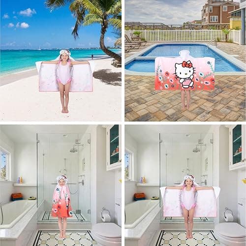 Hello Kitty Bath/Pool/Beach Soft Cotton Terry Hooded Towel Wrap, 24 in x 50 in, By Franco Kids thumbnail 6