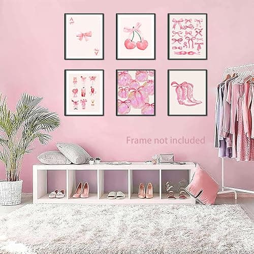 Ucninvd Pink Bow Wall Art Posters Set of 9 Trendy Coquette Preppy Wall Decor Paintings Disco Ball Girly Room Decor Aesthetic Canvas Pictures Prints for Bathroom Living Room Dorm 8x10Inch Unframed thumbnail 7