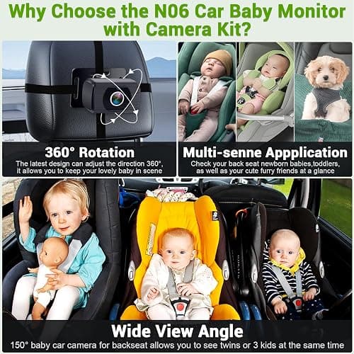 Baby Car Camera HD 1080P: Baby Car Mirror 5 Mins Easy Install for Car Seat | Crystal Night Vision Infant Travel Safety Kit Rohent N06, Black, 4.3 Inch Screen thumbnail 4