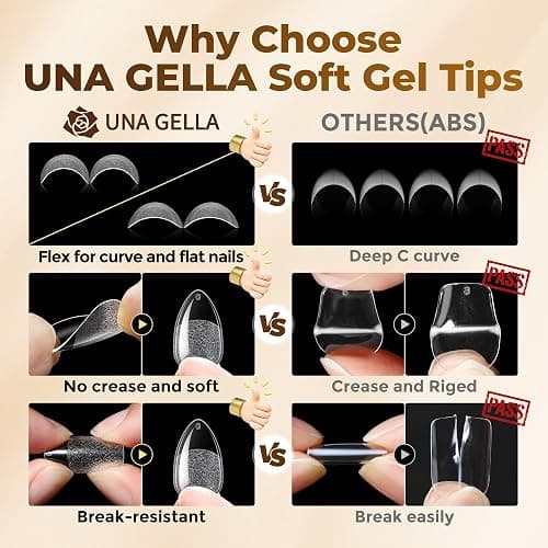 UNA GELLA Almond Fake Nails, Short Basic Gel Nail Tips For Diy Full Cover - 504PCS Most Forgiving Almond Shape Press On Nail Extensions At Home, 12 Sizes Gelly Tips thumbnail 5