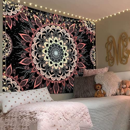 Yugarlibi Mandala Wandbehang Wandteppich Indisch Böhmisch Hippie Wandtuch Wand Deokration Rosa Lotos Tapisserie Ästhetisch für Zimmer Wohnheim Schlafazimmer, 150x130cm thumbnail 3