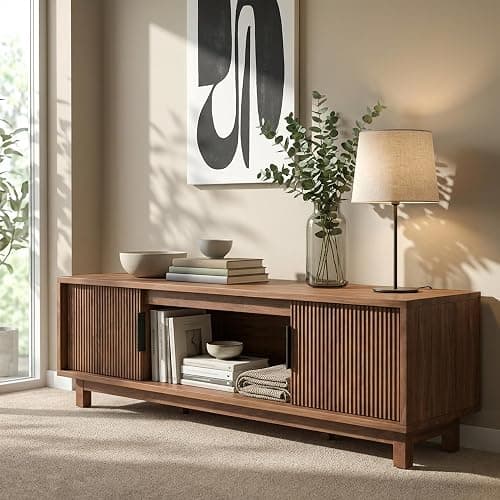 Alpen Fluted TV Stands for Living Room, 58" Mid Century Modern Entertainment Center with Storage, Brown Walnut TV Console for 55/60/65 Inch TV, Wood Television Media Cabinet for Bedroom thumbnail 4