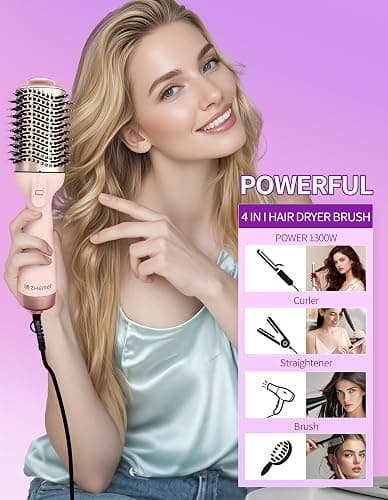 ZM ZHEMEI 1300W Hair Dryer Brush,4 in 1 Blow Dryer Brush Anti-frizz Ceramic Titanium Barrel with ALCI Safety Plug Professional Salon Hot Air Brush for All Hair Types (Rosegold) thumbnail 2