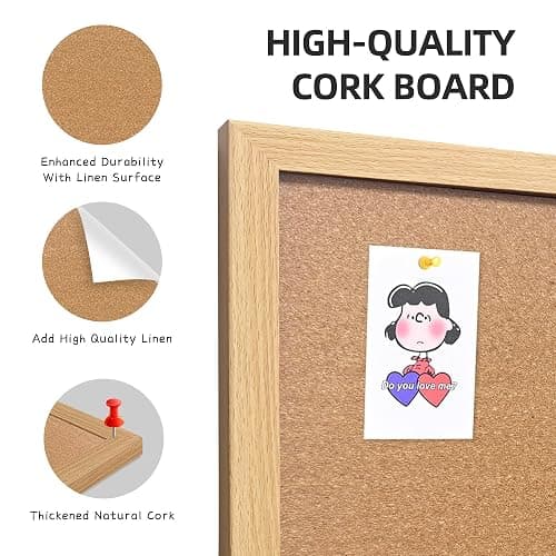 Yunihome Cork Bulletin Board, 13.3x17.8 Inches Hanging Cork Board Wooden Framed with Pins for Wall, Dorm Room, Office, Home Decor – Natural Cork & Black Frame thumbnail 4