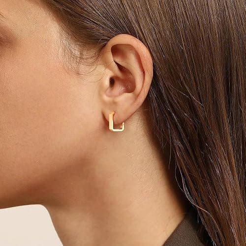 Gacimy Gold Huggie Hoop Earrings for Women 14k Gold Plated, Small Hoop Earrings for Women, 1/2 Inch Yellow Color Earrings for Women thumbnail 4