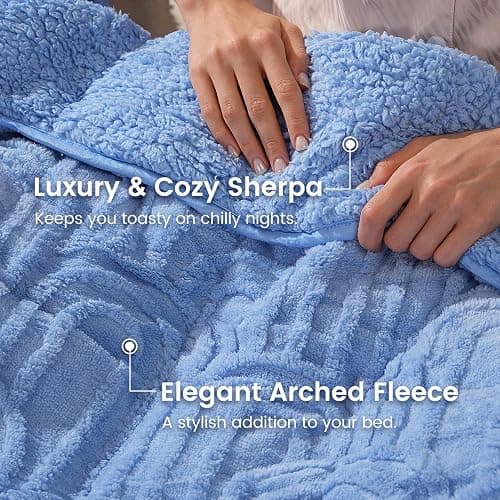 Sherpa Fleece Adult Weighted Blanket Great for Sleep, 15 lbs Dual Sided Soft Fuzzy Heavy Blankets for Couch Bed Sofa, Cozy Warm Fluffy Arched Jacquard Throw for Winter (Blue, 60" x 80", 15 Pounds) thumbnail 3