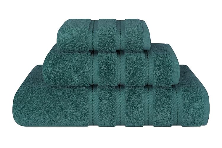 American Soft Linen Premium 3 Piece Towel Set, 1 Bath Towel 1 Hand Towel 1 Washcloth, 600 GSM 100% Cotton Turkish Towels for Bathroom, Teal Towel Set - Image 1