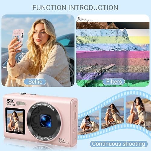 Dual Screen 5K Digital Camera for Vlogging with Fill Light - 80MP, 16X Zoom, WiFi, YouTube/Blogging, Includes 32GB Card & 2 Batteries (X9-Black) thumbnail 3