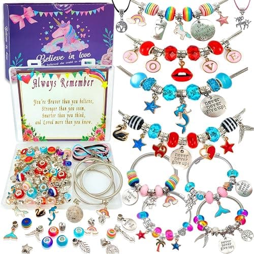 Charm Bracelet/Jewelry Making Kits for Kids Girls,Unicorn Birthday Gifts,Arts Crafts Toys for 5 6 7 8 9 12 Years Old Girls - Image 1