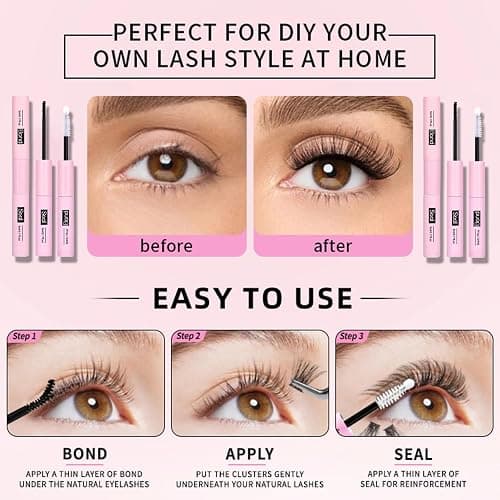 Bransfy Lash Clusters Kit 50D 60D 80D 100D 120D 150D Eyelashes Clusters Kit 8-16mm Individual Lash Extension Kit D Curl Fluffy False Eyelashes with Tweezer Bond and Seal DIY at Home (Kit 50D-150D) thumbnail 6
