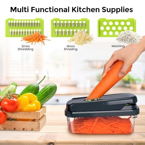 Yusshn Vegetable Chopper,12-in-1 Multifunctional Food Chopper,Professional Onion Chopper with 7 Blades,Vegetable Cutter with Container for Salad,Potato,Carrot,and Garlic; Essential Kitchen Tool(Grey) thumbnail 5