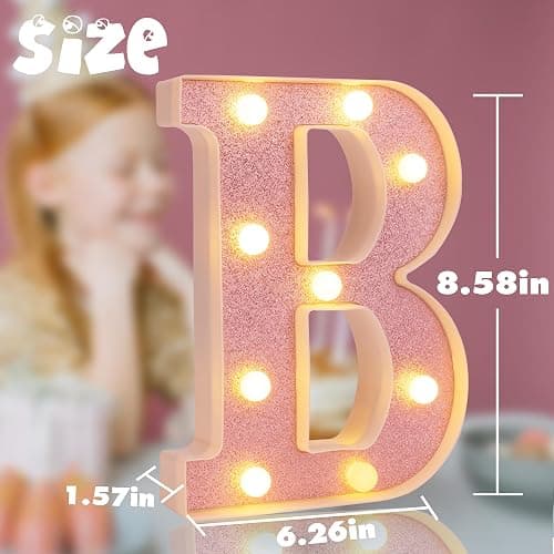 Small Led Marquee Letters, Light Up Letters, 8.58 Inch Led Letter Lights, Battery Powered Lighted Sign for Table, Party, Birthday, Christmas Decor (Pink Glitter, Letter B) thumbnail 3