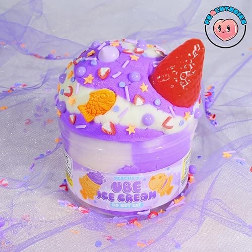 Peachybbies Ube Ice Cream Cloud Slime - Made in USA Premium, 100% Authentic, 7 oz, Scented for Kids, ASMR, Slime Charms, Fidget Toys thumbnail 2