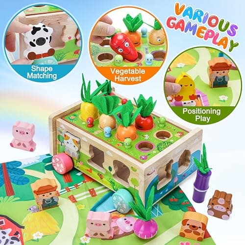 Toddler Montessori Wooden Farm Toys | Babies 12-18 Months Toy with Game Map for 1 2 3 Year Old Boys Girls | 1st First Birthday Gifts for 1-2 Years | Wood Learning Educational Toys Fine Motor Skills thumbnail 4