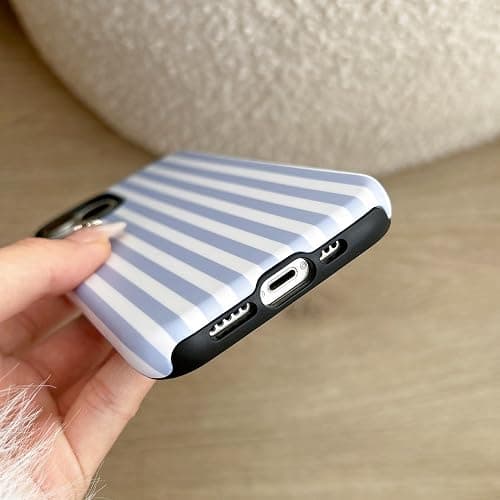 YOYORI for iPhone 13/14 Case, Cute Striped Shockproof Slim TPU PC Cover | Blue | Comfortable Grip | Lightweight | Designed for Women & Girls thumbnail 5