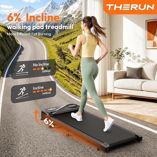 THERUN 1-6 km/h Walking Pad Under Desk Treadmill Compact Home Office | Incline Option, 1-6 km/h Speed, 90×40cm Belt, 120kg Capacity, 2.5HP Motor, Remote Control, Space-Saving, Multiple Colors thumbnail 2