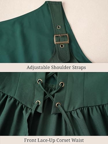 Nuoqi Renaissance Costume Women Medieval Peasant Dress Short Sleeve Chemise with Corset Overdress thumbnail 6
