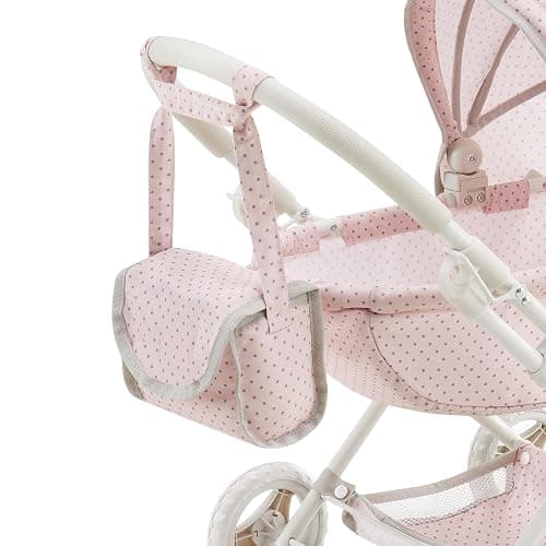Olivia's Little World Polka Dot Princess Baby Doll Pram Stroller with Retractable Canopy & Storage, Pink thumbnail 7