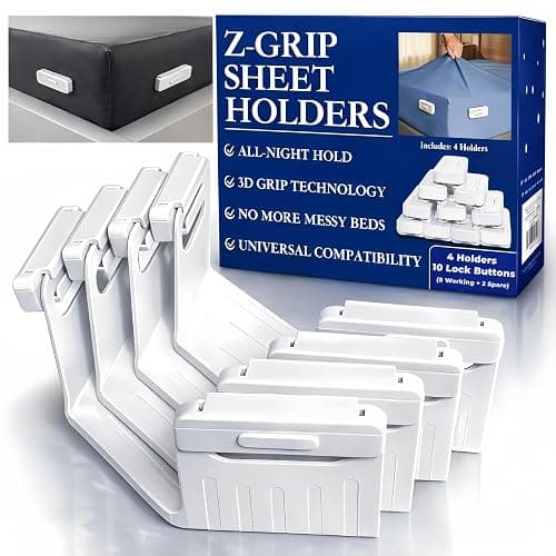 The Original Patented Fitted Sheet Holders - 4 Bed Sheet Grippers 10 Sheet Locks (8 + 2 Spares) Bed Sheet Holders For Corners, Clips, No Metal Corner Sheet Grippers Easily Say Goodbye To Loose Sheets - Image 1
