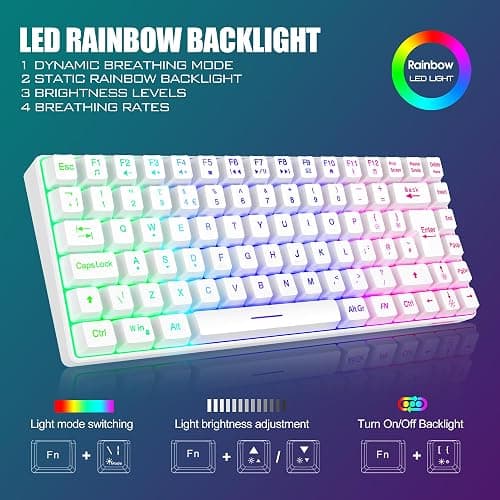 RedThunder K84 75% Wireless Gaming Keyboard and Mouse Rainbow Backlight UK Layout 85 Keys TKL Ultra Compact Mini Design Lightweight Honeycomb Gaming Mouse for PC Mac PS5 Xbox Office Gamers (White) thumbnail 3