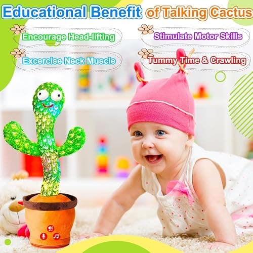 Rechargeable Dancing Talking Cactus Toy for Baby, Volume Adjustable, Singing, Mimicking, Repeating, Kids Baby Toys for Girls Boys, Birthday or Chirstmas Gifts for Grandkids, Stocking Stuffers for Kids thumbnail 6