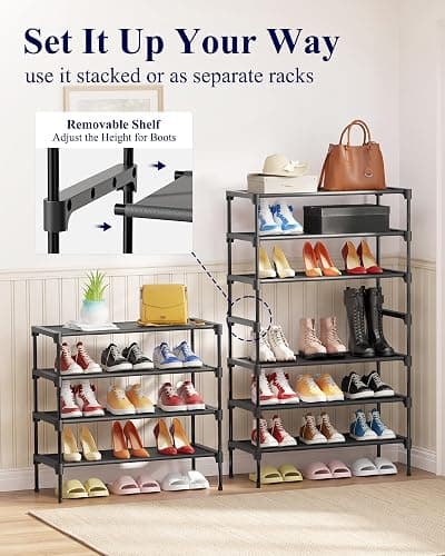 Kitsure Shoe Rack - Non-Woven Shoe Rack Shelf, Shoe Organizer for Closet, Entryway, Garage & Corridor, Stackable Shoe Shelves, X-Large, Black | Shoe Organizer for Closet, Entryway, Garage, Stackable Shoe Shelves, college dorm&apartment essentials thumbnail 7