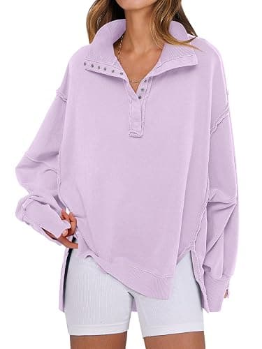 ANRABESS Women's Sweatshirts Oversized Casual Loose Button Up Henley Pullover Top High Low Split 2025 Fall Fashion Outfits - Image 1