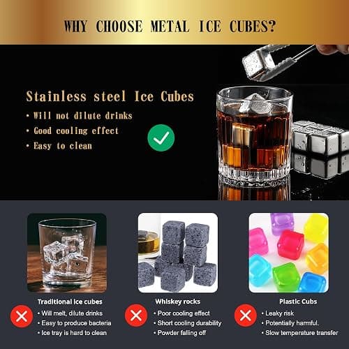 16Pcs Stainless Steel Metal Ice Cubes Reusable - Metal Stones Ice Cube for Drinks, High Cooling Technology, for Beverage, Fathers Day Dad Gifts for Men Husband, Pack of 16X thumbnail 3