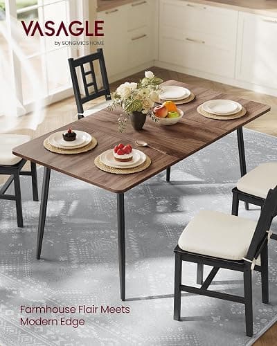 VASAGLE Dining Table, Dining Room Table for 4-6 People, Modern Farmhouse, for Kitchen, Quick Assembly, Heat-Resistant Surface, 29.5 x 55.1 x 29.5 Inches, Natural Walnut and Ink Black UKDT100K02V1 thumbnail 3
