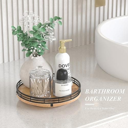 9" Oak Wood Lazy Susan Turntable Organizer for Cabinet, Round Wooden Farmhouse Lazy Susan Organization and Storage for Dining Table, Pantry, Kitchen, Countertop, Cupboard,Home Decor thumbnail 6