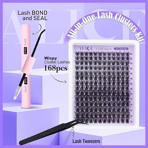 ALICE Lash Clsusters Kit Wispy Eyelash Clusters Kit Cluster 10-18mm Natural Eyelash Extension Kit 168pcs Thin Band Individual Lashes Kit with Lash Glue Bond and Seal DIY at Home thumbnail 8