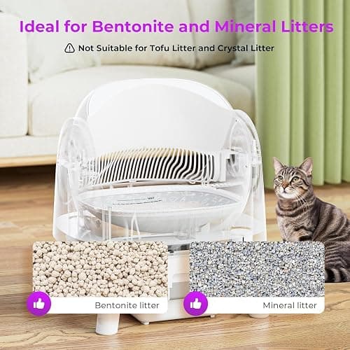 Self-Cleaning Cat Litter Box for Multiple Cats - Automatic, Open Top, White with Liners and Mat Included thumbnail 2