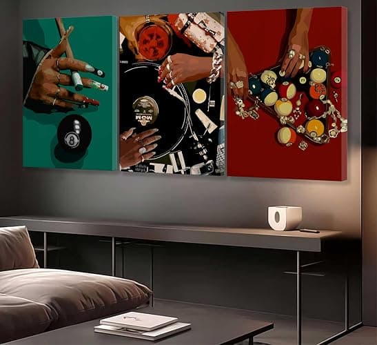 3Pcs Black Woman Wall Art Fashion African American Women Wall Decor Posters Abstract Billiards Lucky Black 8 Canvas Painting Pictures Prints For Bedroom Living Room Framed 12x16 Inch thumbnail 4