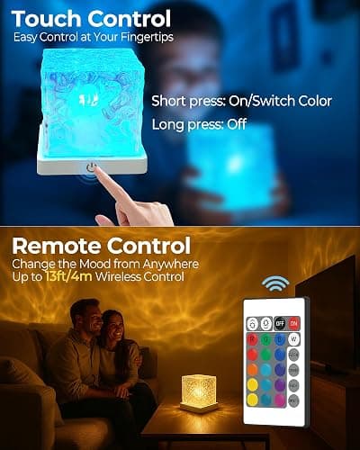 Rechargeable Shower Mood Light Cube, Ocean Wave Projector Lamp Cordless | 16 Colors, No Wiring, Waterproof, Remote & Touch Control, Spa-Like Shower Lamp for Bathroom, Bathtub, Bedroom, Relaxing thumbnail 5