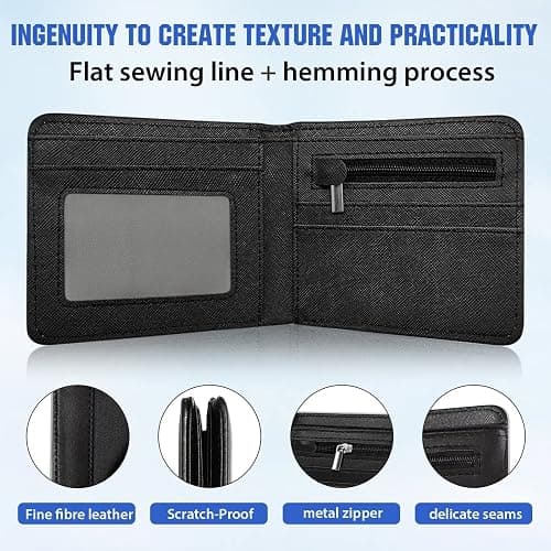 Teen Boys Cool Wallet Funny Leather Wallets Credit Id Card Cash Holder Black Rfid Blocking Zipper Cute Kawaii Aesthetic Wallets With Coin Pocket Id Window For Teen Boy Male Youth Guys Men Teenager thumbnail 3