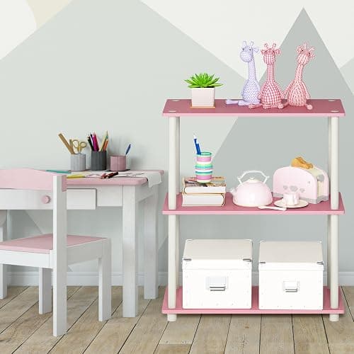 Furinno TURN-N-TUBE Storage Shelves, 3-Tier Book Shelf, Corner Shelf, Toolless Open Shelves, for Organization and Storage, Living Room, Garage, Home Office, Pink thumbnail 2