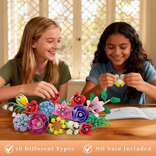 Loyratche Flower Bouquet Building Set, Compatible with Lego for Adults, 16 Rose Building Block, Artificial Flowers Botanical Collection Kit Home Decor, Gift for Her (907 PCS) thumbnail 5