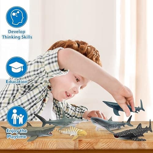 Toymany 6PCS 5-6" L Realistic Shark Bath Toy Figurines, Plastic Ocean Sea Animals Figures Set Includes Great White Shark Cake Toppers Christmas Birthday Gift for Kids Toddlers thumbnail 6