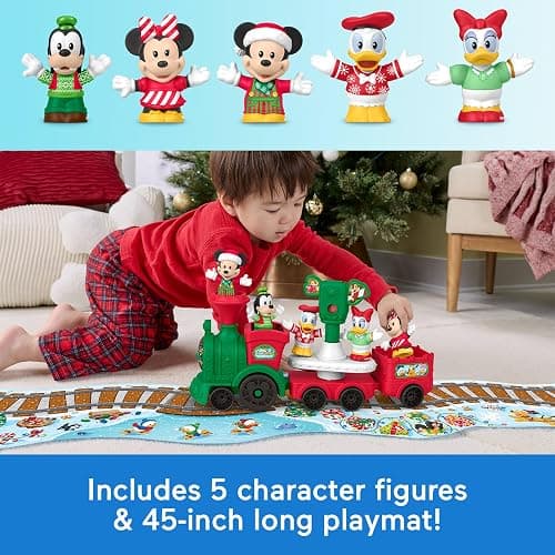 Fisher-Price Little People Disney Jr Musical Christmas Train Toy | Playset & 5 Figures Incl Mickey & Minnie, 45-inch Playmat, Toddlers & Kids Ages 18+ Months thumbnail 6